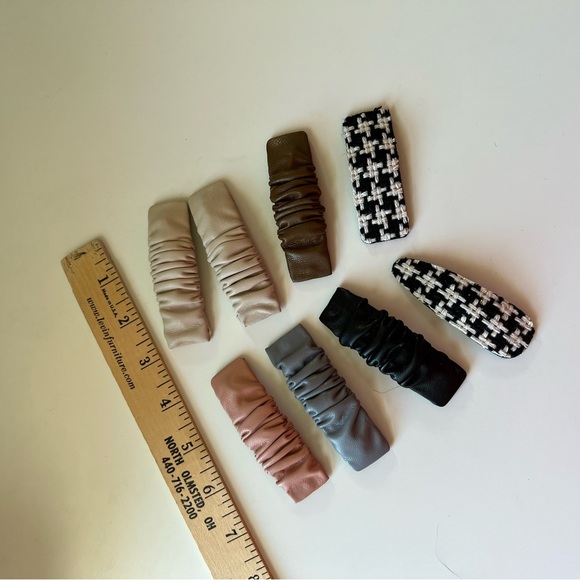 Faux Leather Neutral Clips Barrettes - Picture 5 of 6